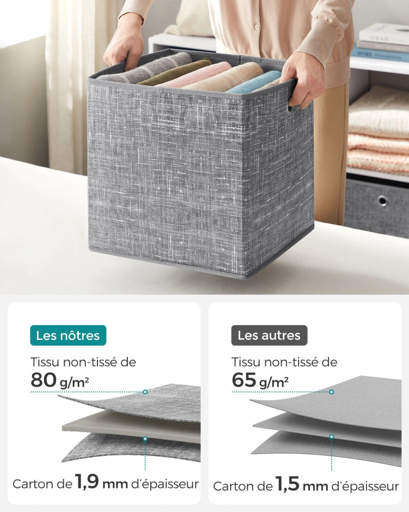 Scatole portaoggetti pieghevoli set da 6 cubi contenitori cestini bauli in tessuto non tessuto 30 x 30 x 30 cm per giocattoli e vestiti grigio 12_0004500