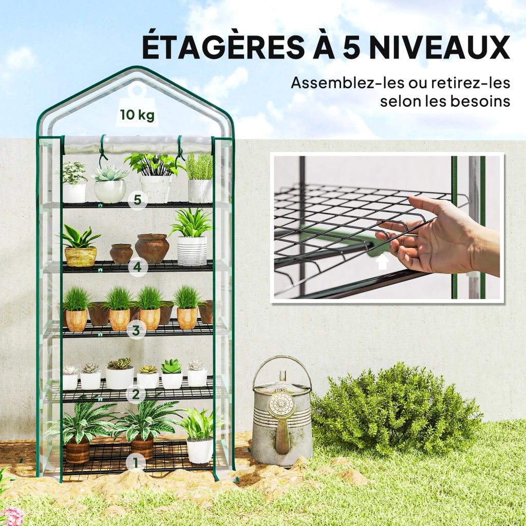 Serra da giardino 5 ripiani in PVC ¨C zephmum ¨C grigio acciaio 90x49x193cm
