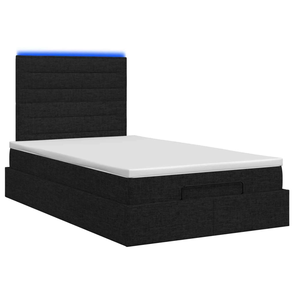 Letto Ottomano con Materasso e LED Nero 120 x 200 cm Tessuto 3457981