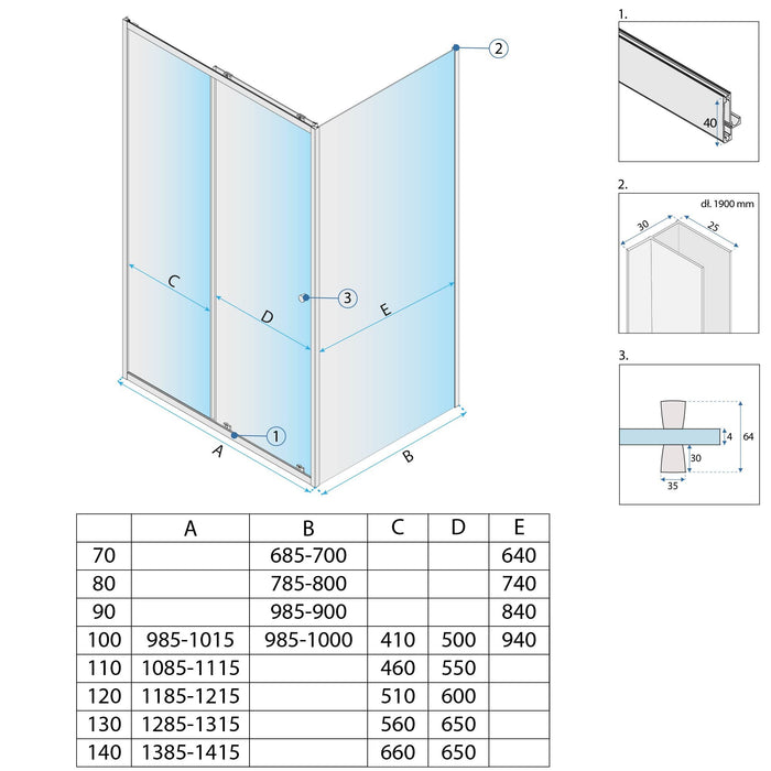 Cabina Doccia Rea Primo Slide 110x70 Chrome