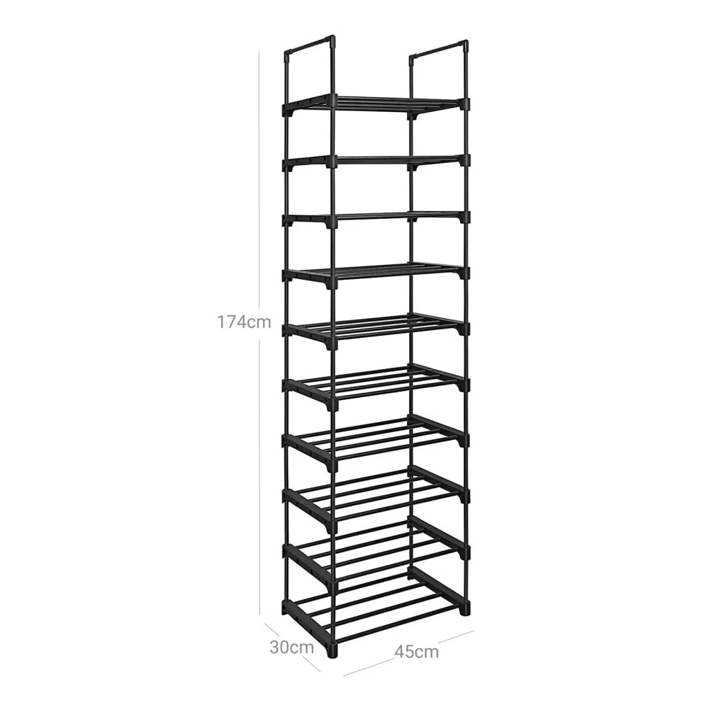 Scarpiera a 10 ripiani versatile unità di stoccaggio struttura in ferro personalizzabile salvaspazio per corridoio soggiorno camera da letto 45 x 30 x 174 cm nero 12_0005461