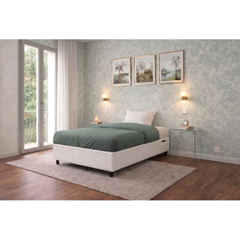 Letto imbottito Singolo 80x190 cm BoxMax - Bianco,Similpelle,Contenitore