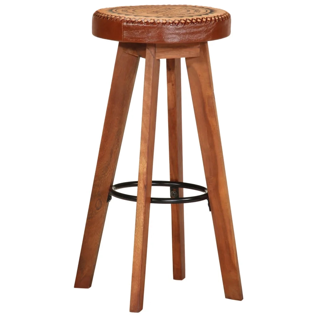 Sgabelli da Bar 2 pz in Vera Pelle e Legno Massello di Acacia 348164