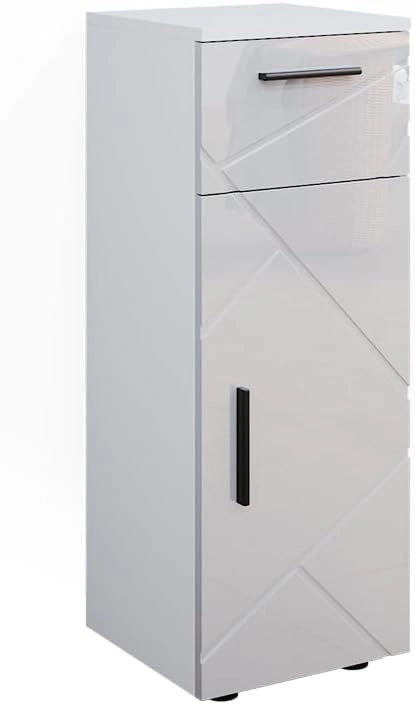 Mobiletto bagno Irma, Bianco lucido, 30 x 81 cm, per la conservazione in bagno, abbinabile alla serie Irma