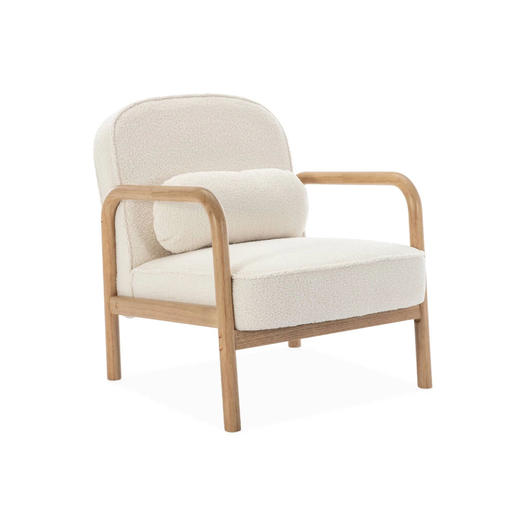 Poltrona scandinava curva in legno di hevea, crema