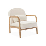 Poltrona scandinava curva in legno di hevea, crema