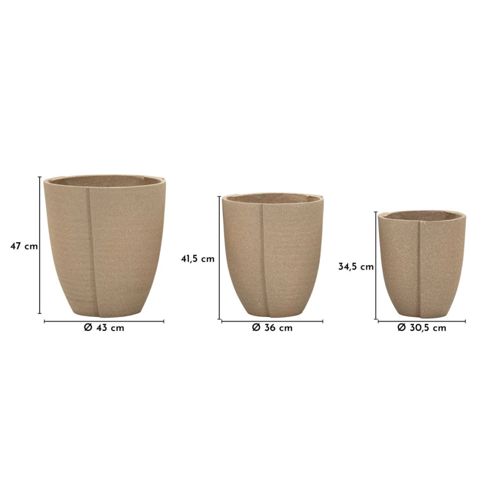 Set di 3 Vasi per Piante VKH1041, Grigio, Poliresina, 43x43x47 cm