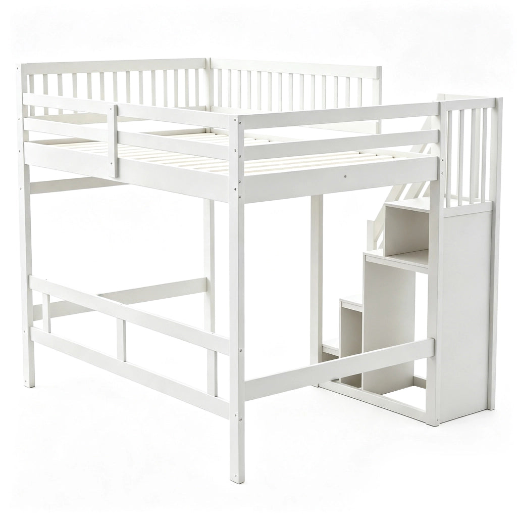 Letto per ragazzi 140x200 cm con scala contenitore bianco