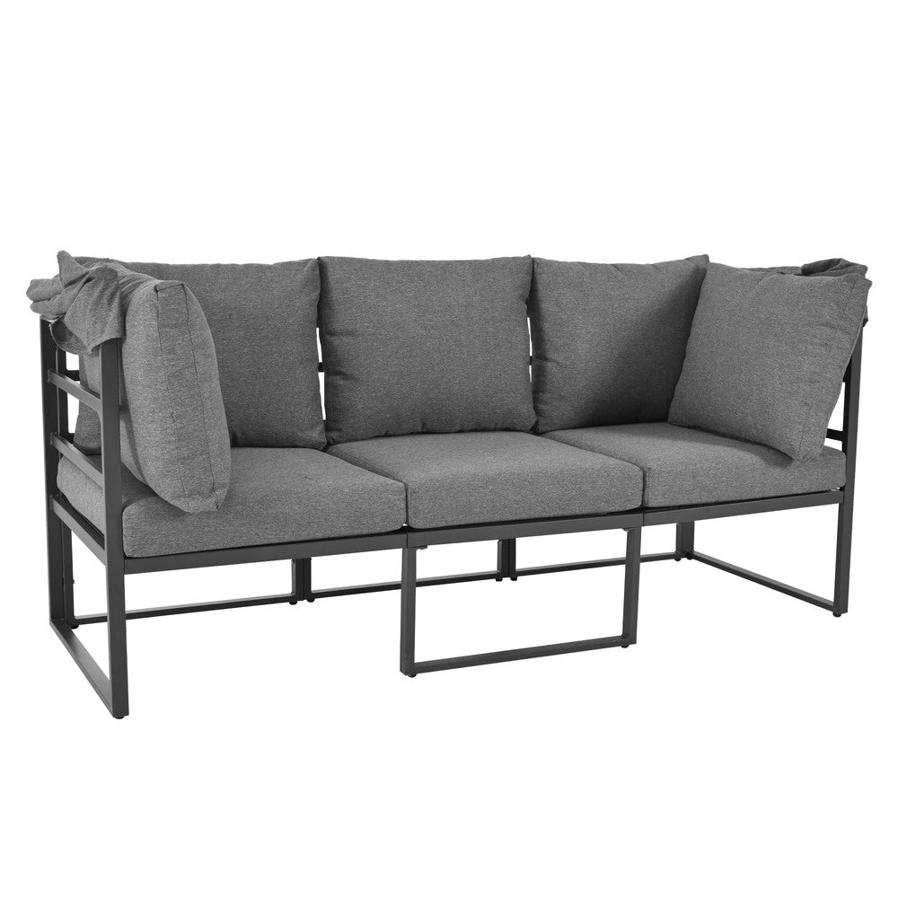 Set da giardino con ombrellone - Zephmum- 4 pezzi resistente alle intemperie grigio
