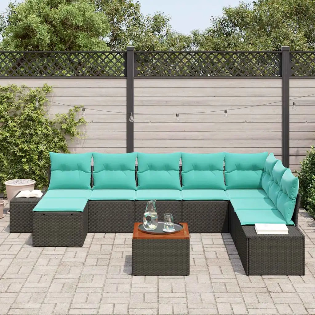 Set Divano da Giardino 9 pz Nero polyrattan 3347998