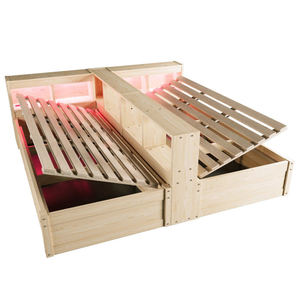 Letto multifunzionale 90/180x200 cm con LED, prese integrate e contenitore
