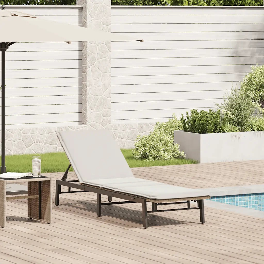 Lettino Prendisole | Sdraio da giardino | Lettino da sole con Cuscini Beige in Polyrattan