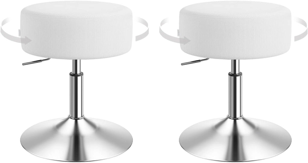 Set di 2 Sgabelli Bassi da Bar, Sgabello Regolabile in Altezza, Sedia da Trucco, Sgabello Girevole con Sedile in Velluto a Coste, Base in Metallo, per Salone, Massaggi, Nuvola Bianca