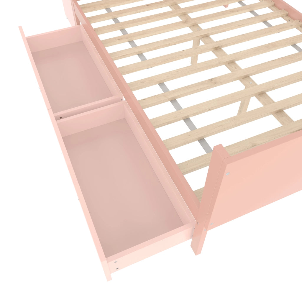 Letto Matrimoniale 140x200 cm; 2 Posti - con Scrivania; 2 Cassetti e Mensole - Rosa