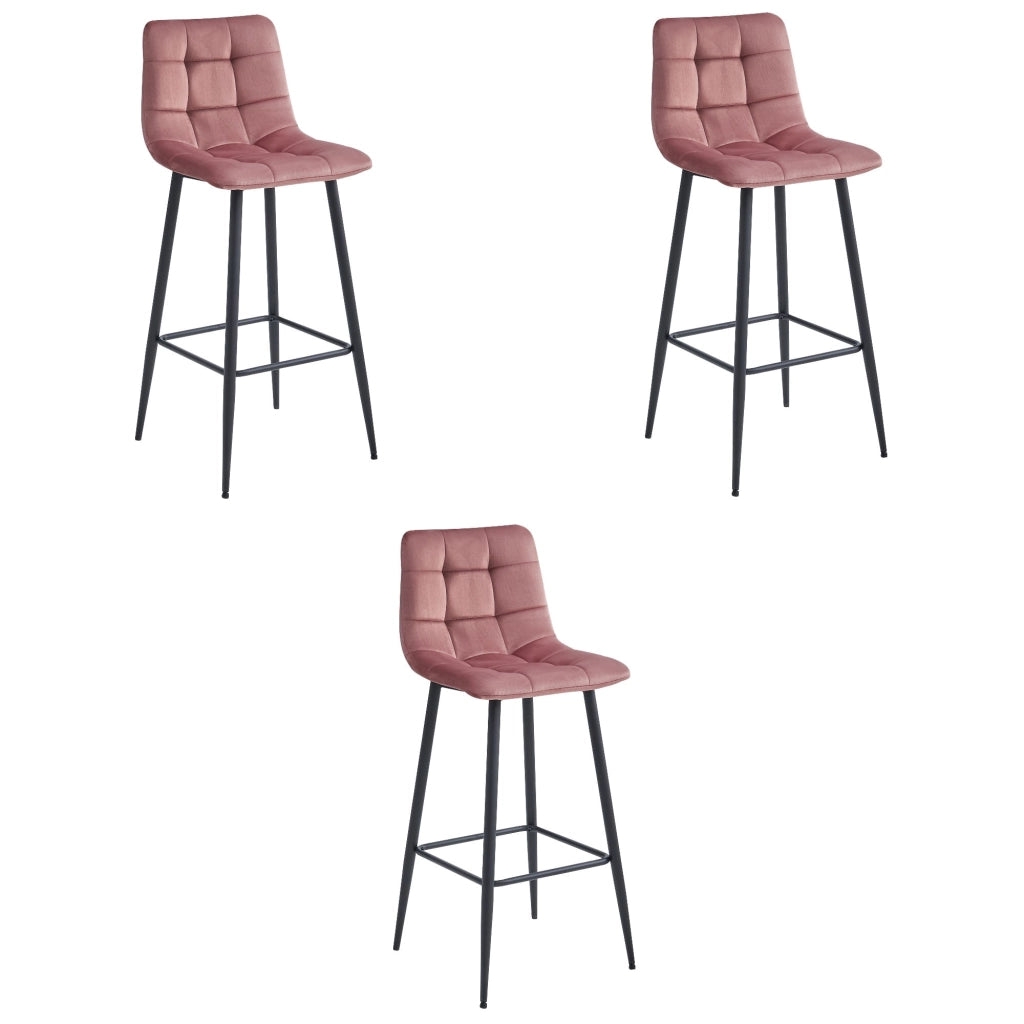 Sgabelli da bar Valora TEOTO in velluto rosa scuro con gambe in acciaio nero x3