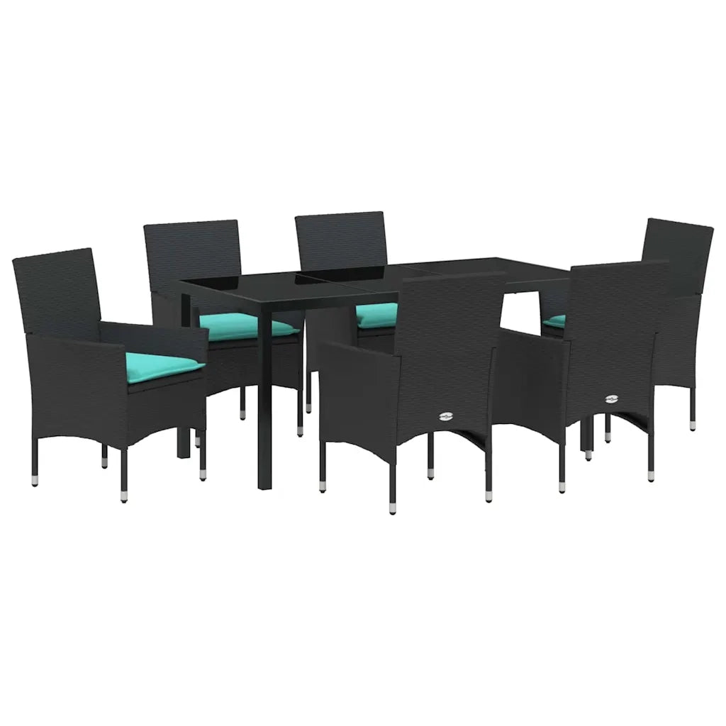 Set di tavolo e sedie con cuscino 7 pcs Nero Rattan in PE