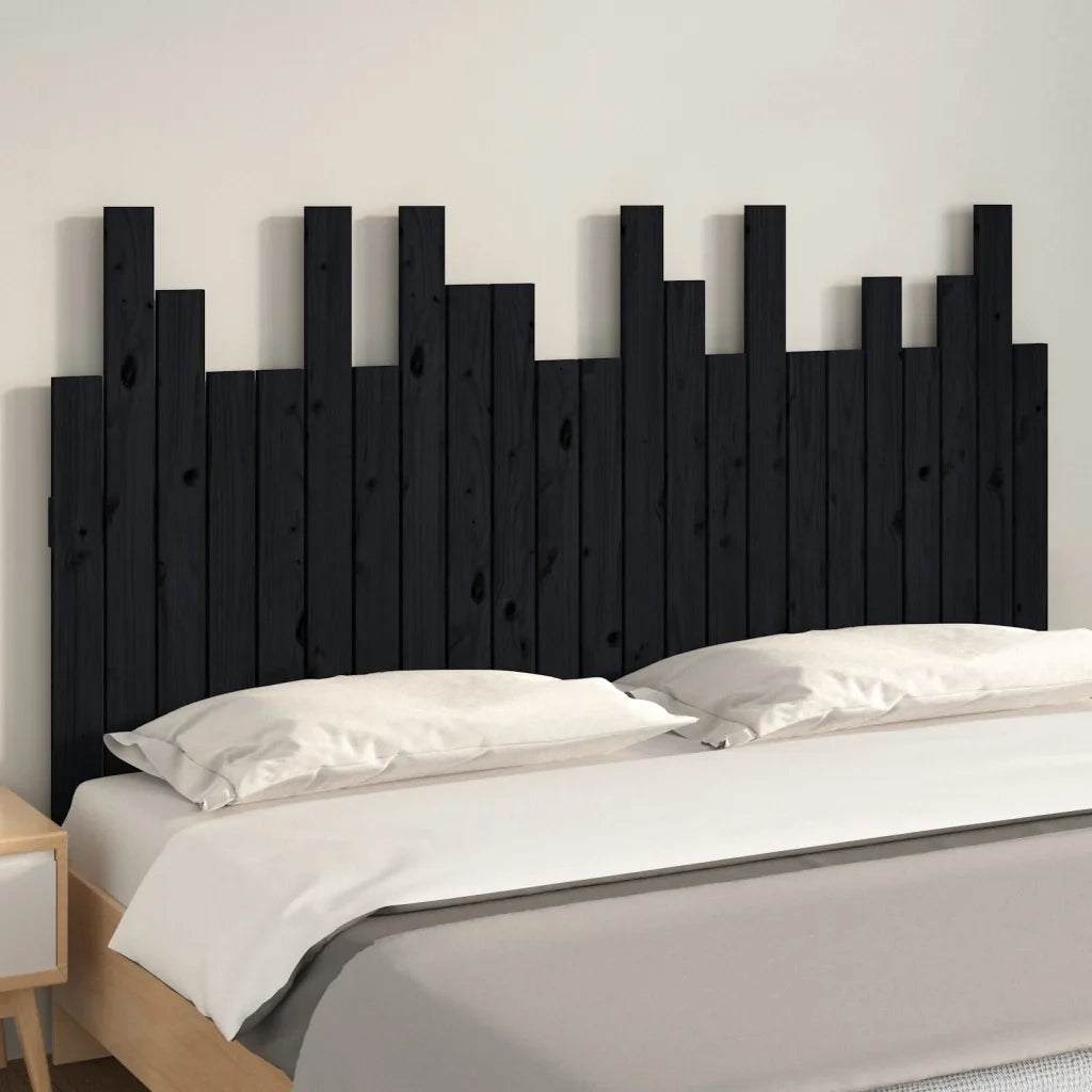 Testiera da Parete-Testiera a Muro-Testata Decorativa Nera 146,5x3x80 cm in Legno Massello di Pino