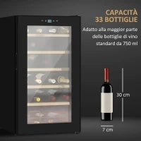Cantinetta Vino Frigo per 24 Bottiglie, Capacità 65L, Controllo Temperatura e Ripiani Estraibili, Nero