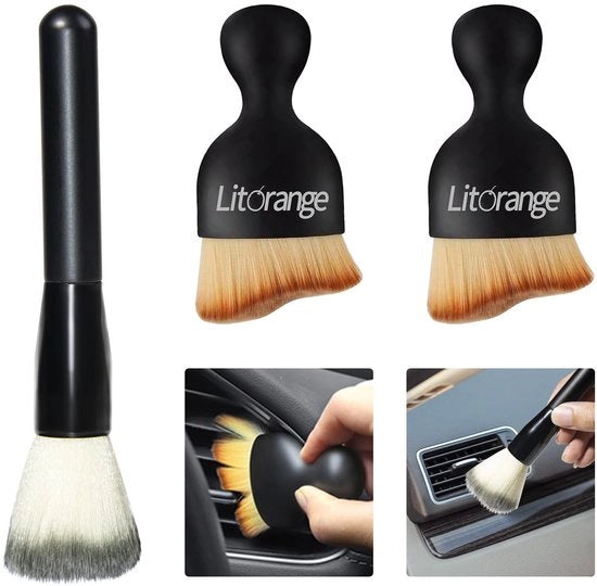 Set di spazzole per interno dell'auto a 3 pezzi, spazzola per interni con setole morbide, set di spazzole per dettagli per interi interni come volante, griglie di ventilazione, ecc.