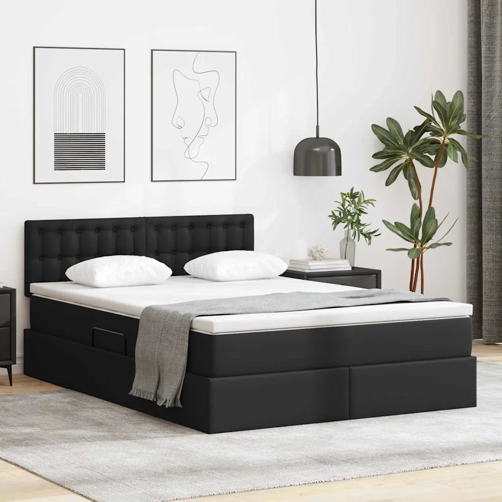 Letto con contenitore e materasso Nero 140 x 190 cm