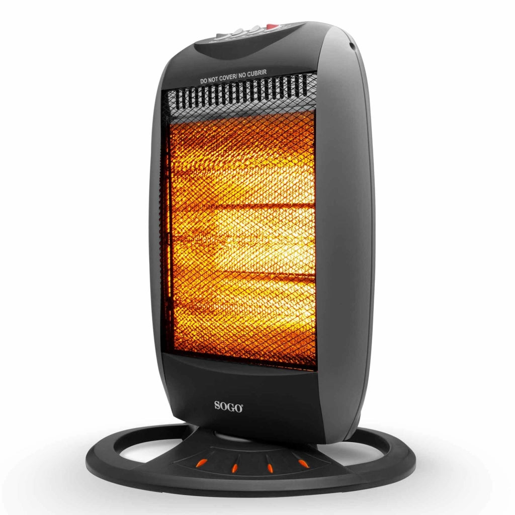 Stufa alogena elettrica oscillante 1200W, 3 livelli calore regolabili, antitipovescimento, riscaldamento immediato casa - SOGO