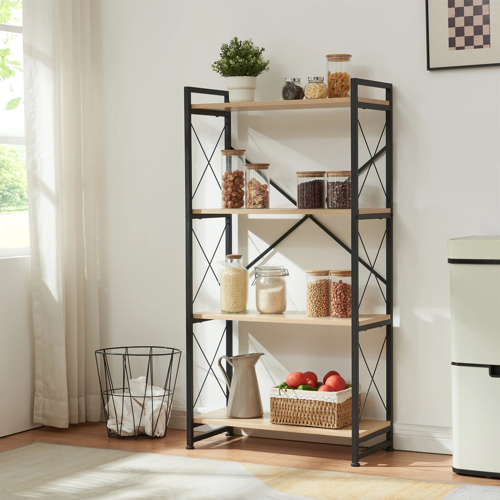 Libreria Skørping a 4 Ripiani Scaffale da Terra 125 x 65 x 30 cm - Nero / Effetto Rovere [en.casa]