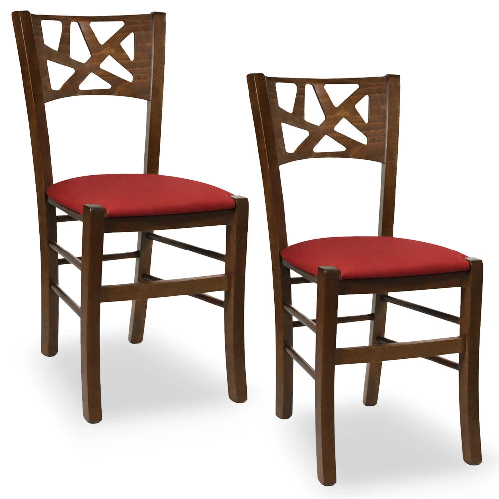 Sedie sala pranzo Sissy in legno noce scuro con seduta imbottita rossa set da 2