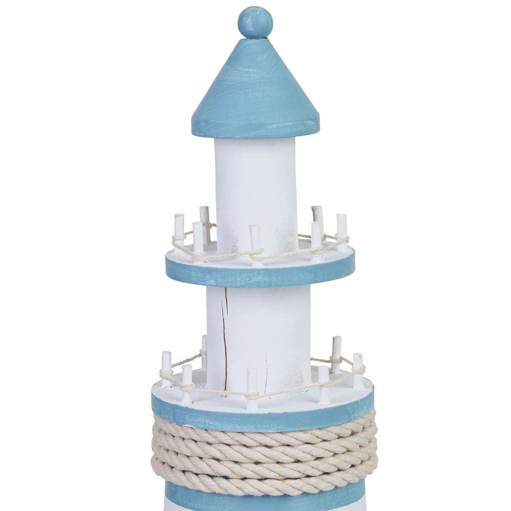Statuina decorativa a forma di faro in legno, blu, 16x16x53h cm