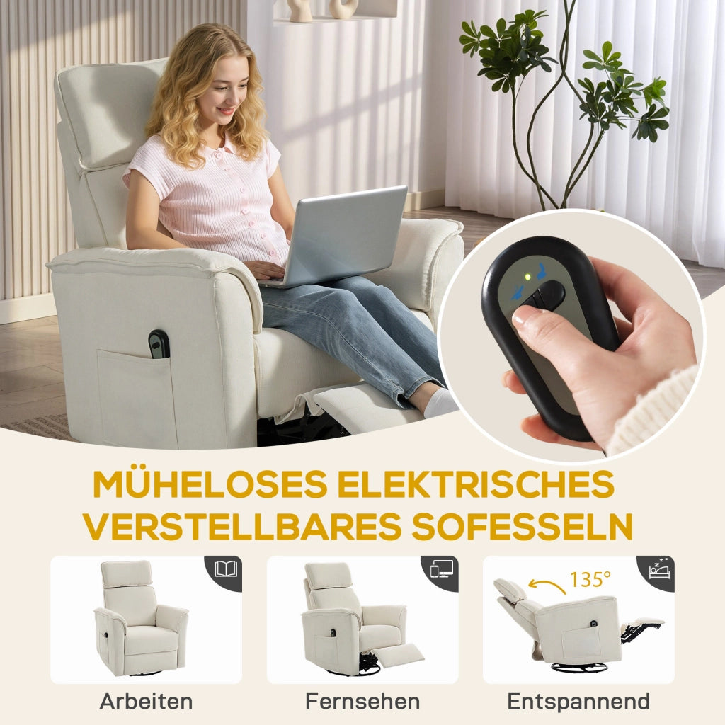 Poltrona Elettrica Reclinabile con Poggiapiedi ¨C zephmum ¨C Cremewei?