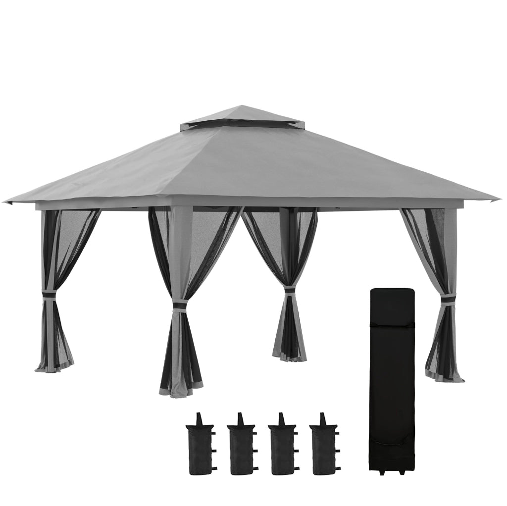 Gazebo pieghevole 392 x 392 cm con tetto ventilato e pareti laterali