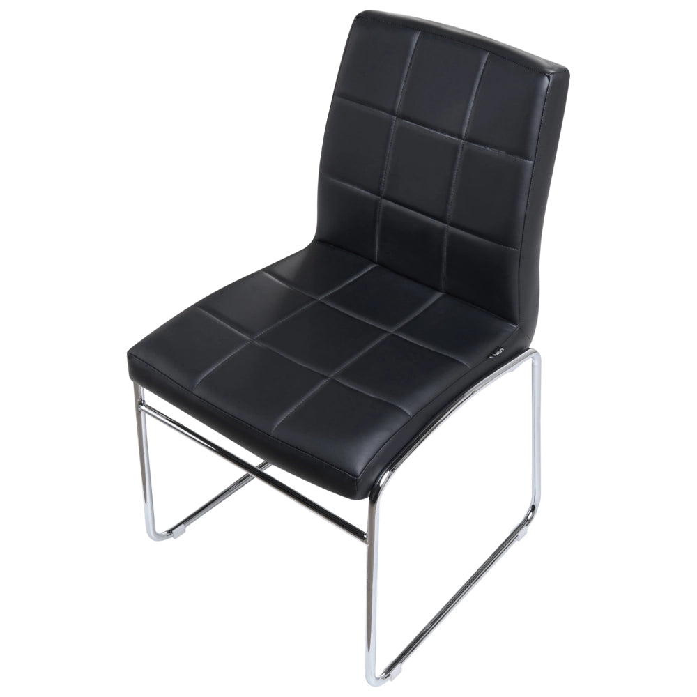 Set di 2 Sedie da Pranzo in Ecopelle Nera Gambe in Metallo Cromato Moderne