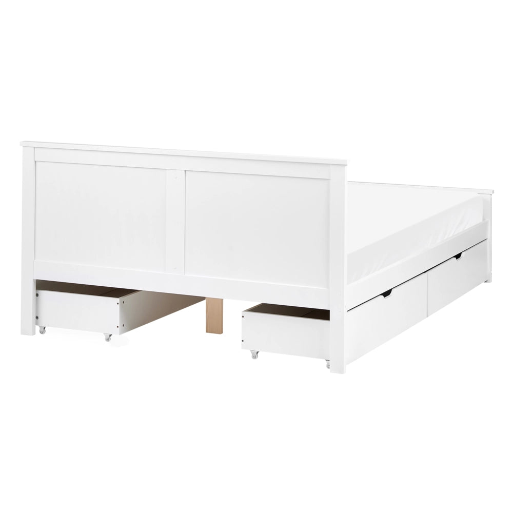 Letto matrimoniale in legno di Pino Bianco con 4 cassetti e testiera 140 x 200 cm stile minimalista
