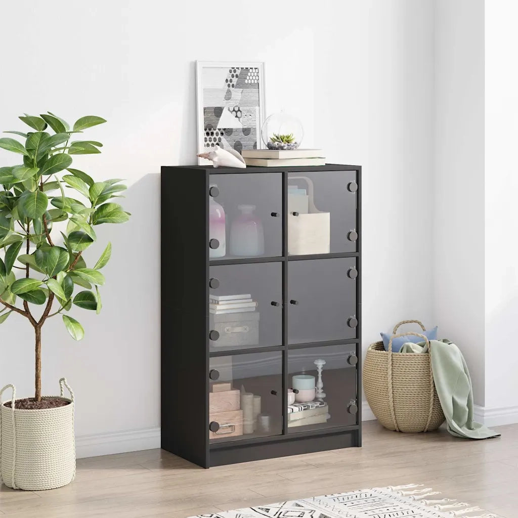 Credenza | Madia | Buffet da pranzo | Armadio da pranzo con Ante Nera 68x37x109 cm in Legno Multistrato