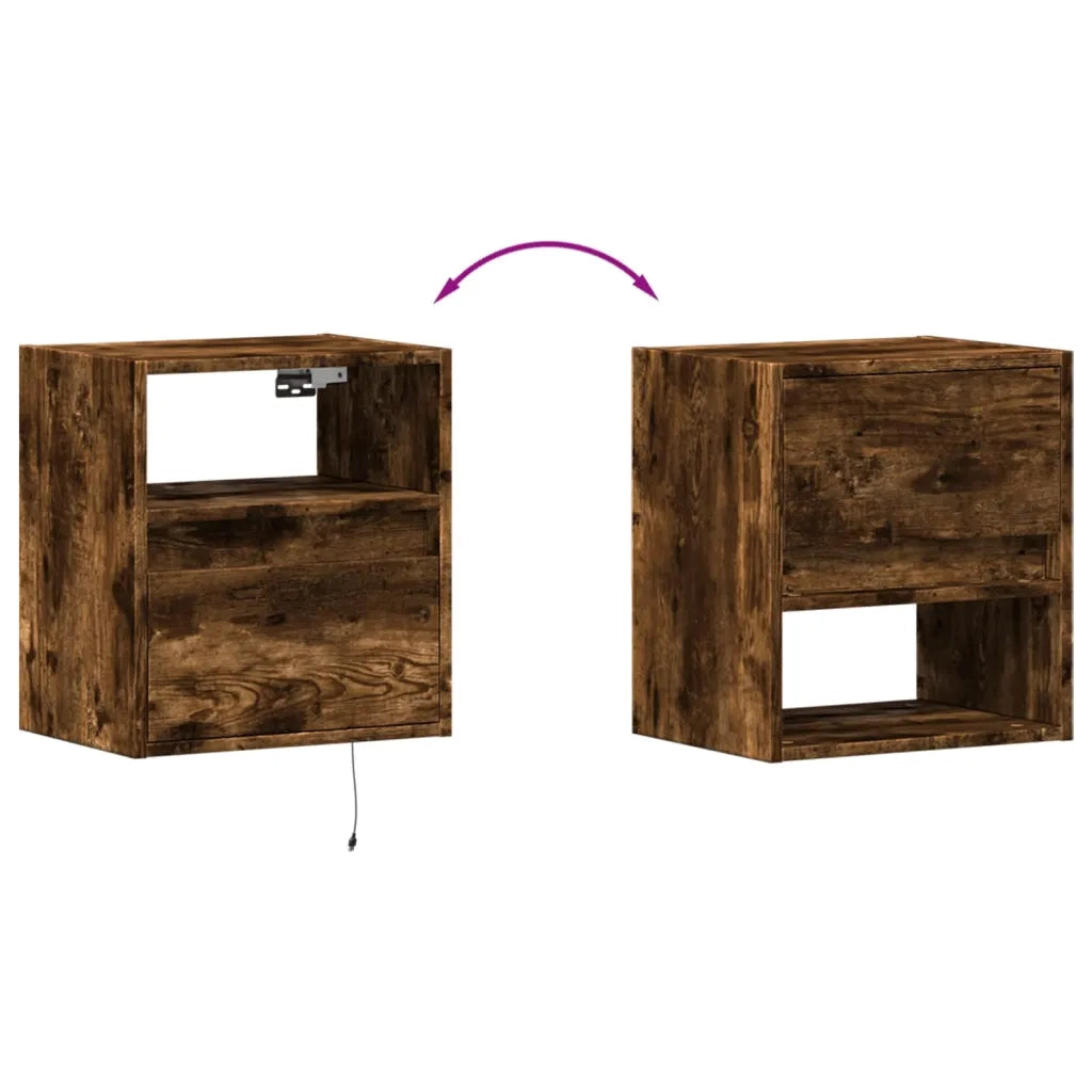 Mobile TV a Parete con Luci LED Rovere Fumo 41x31x45 cm 852321