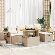 Set Divano da Giardino 6 pz con Cuscini Beige Polyrattan Acacia 3328024
