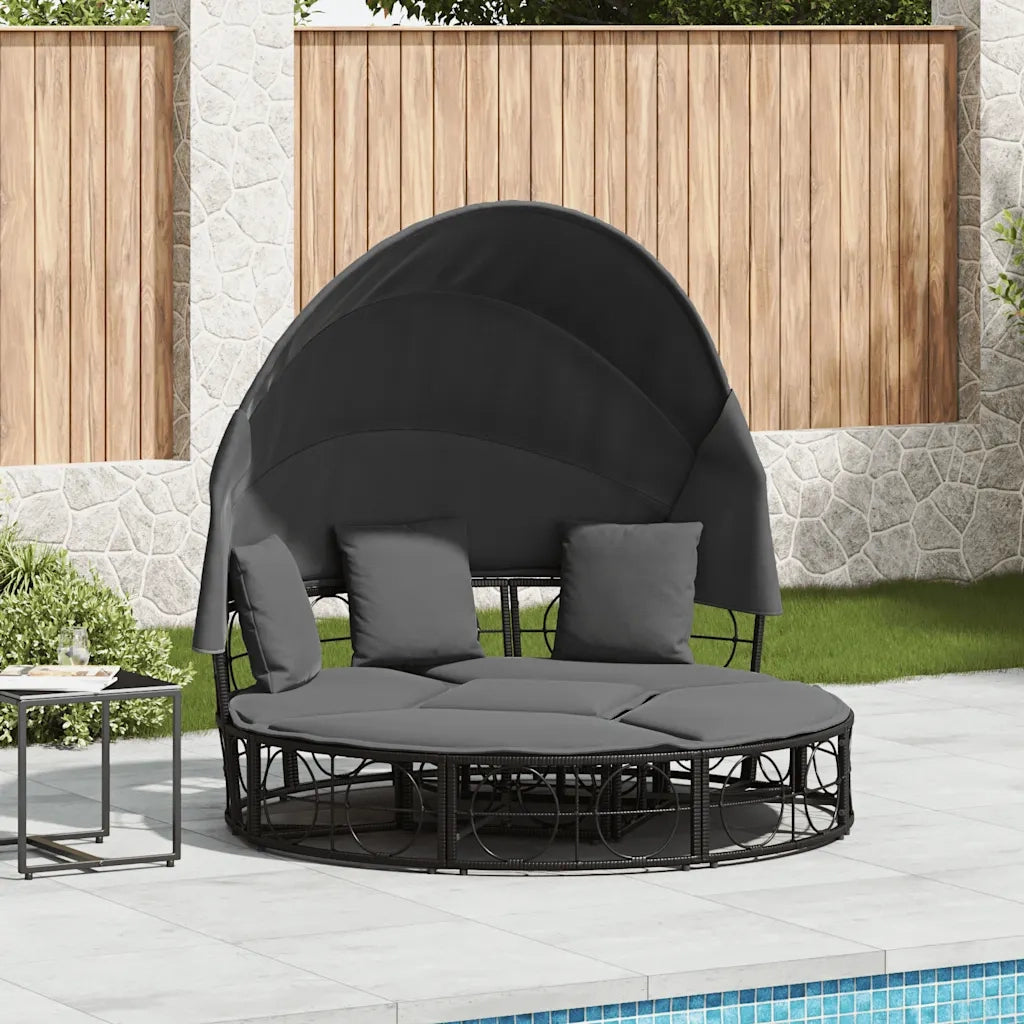 Lettino Prendisole Esterno Tetto e Cuscini Nero in Polyrattan 4108234