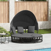 Lettino Prendisole Esterno Tetto e Cuscini Nero in Polyrattan 4108234