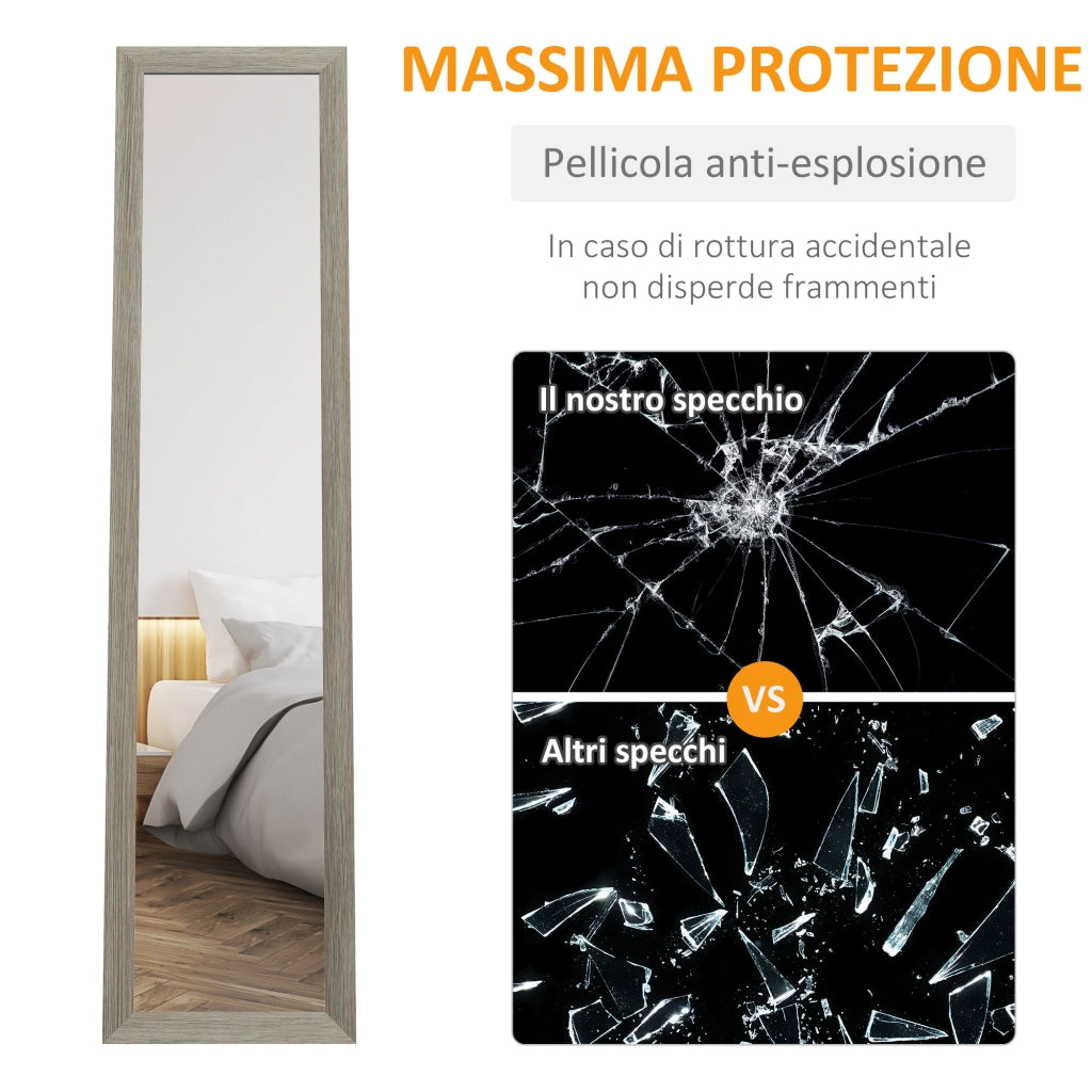 Specchio da Terra 37x157 cm Design Moderno a Figura Intera Cornice in MDF Grigio