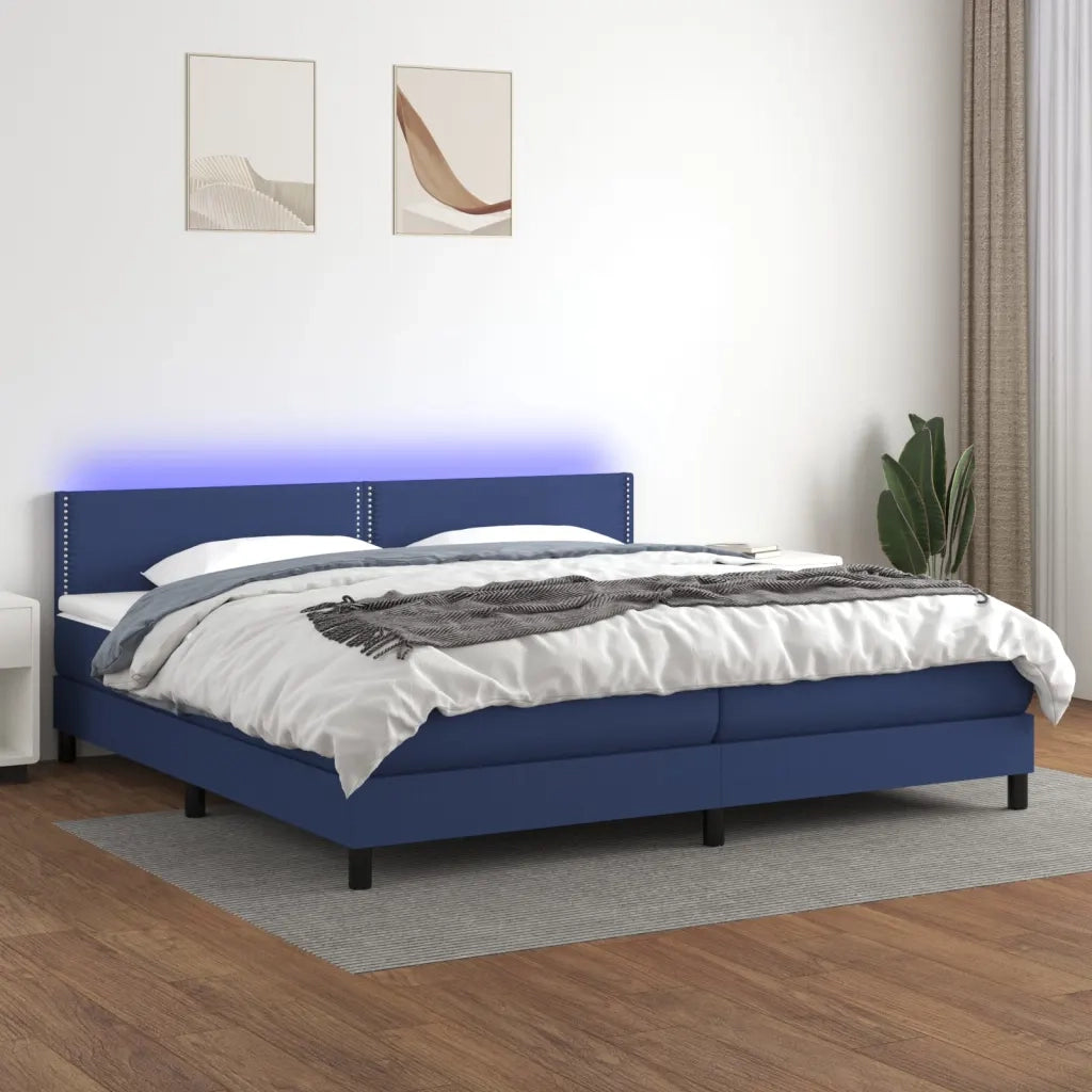 Letto a Molle Materasso e LED Blu 200x200cm in Tessuto 3133107