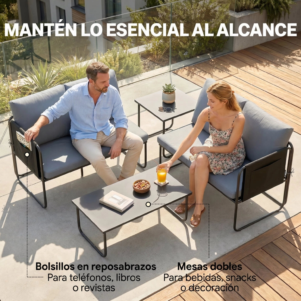Set Giardino 4 Pezzi con Divani 2 Posti e Tavoli Vetro ¨C Zephmum ¨C Grigio