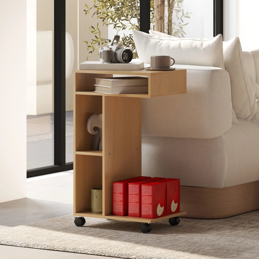 Tavolino da salotto con rotelle e ripiani aperti ¨C zephmum ¨C 40x30x69 effetto rovere