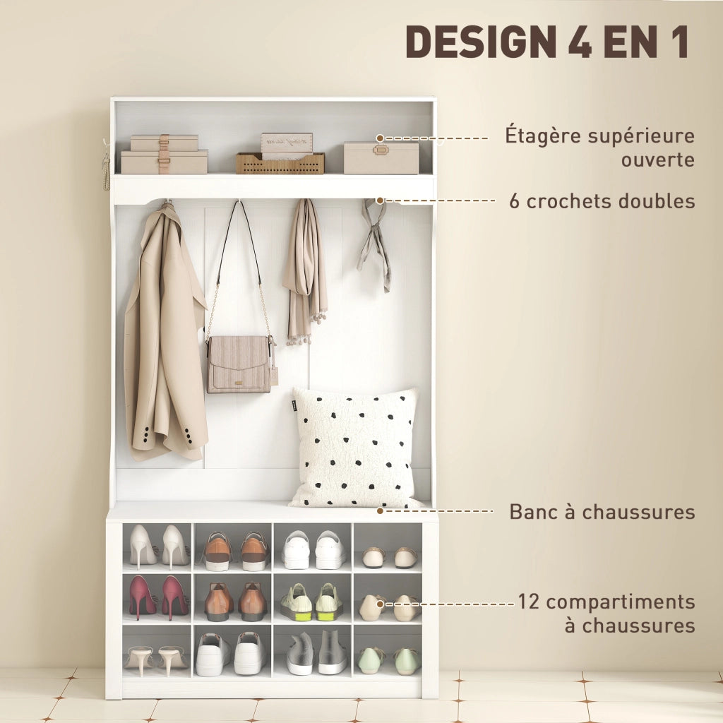 Banca Ingresso con Scarpiera e Appendiabiti ¨C Zephmum ¨C Bianco 80x40x100 cm