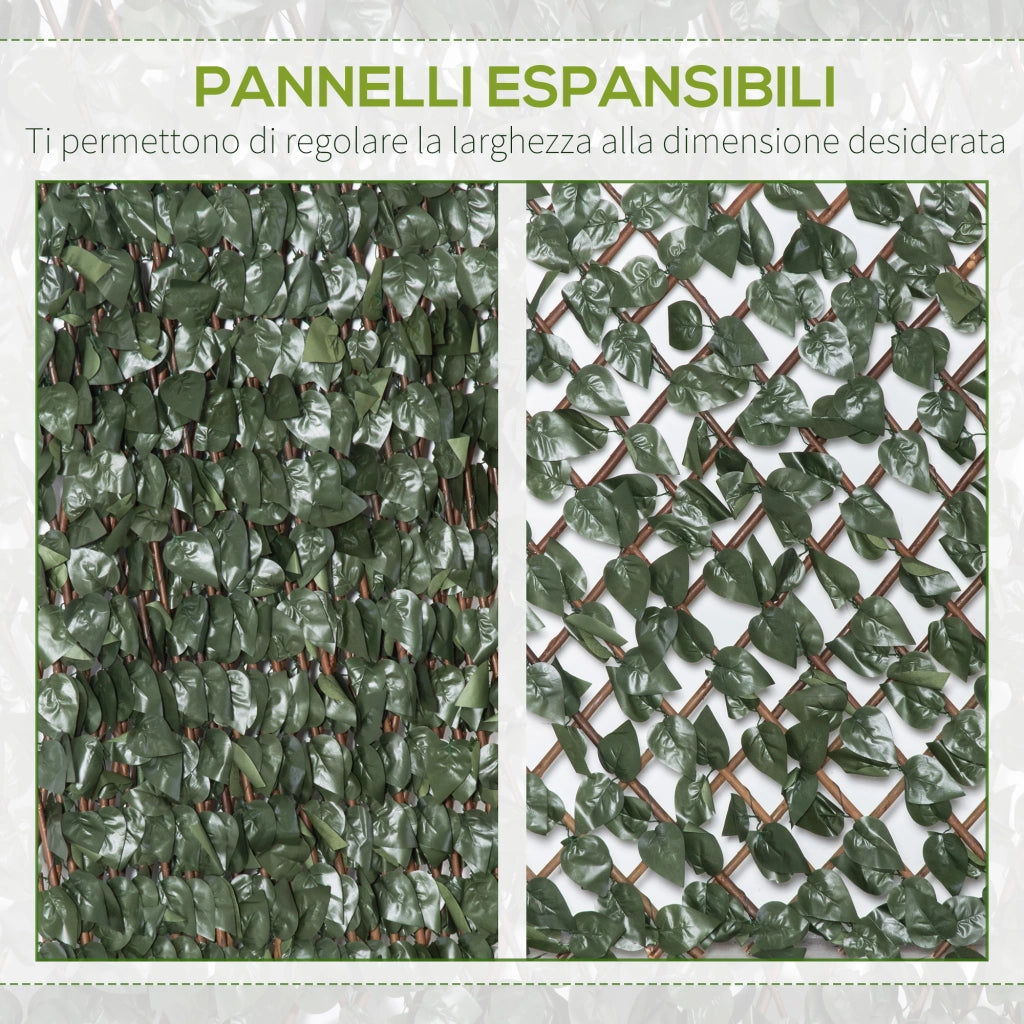 EasyComfort Finta Siepe 8 Pezzi Parete Verde Estensibile per Esterni, in Legno e Poliestere, 200x100cm