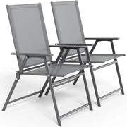 Set di 2 Sedie da Giardino Pieghevoli, Sedie da Campeggio con Schienale e Braccioli, Struttura in Metallo, Portata 120kg, Sedia Pieghevole Leggera per Balcone, Terrazza, Grigio Scuro