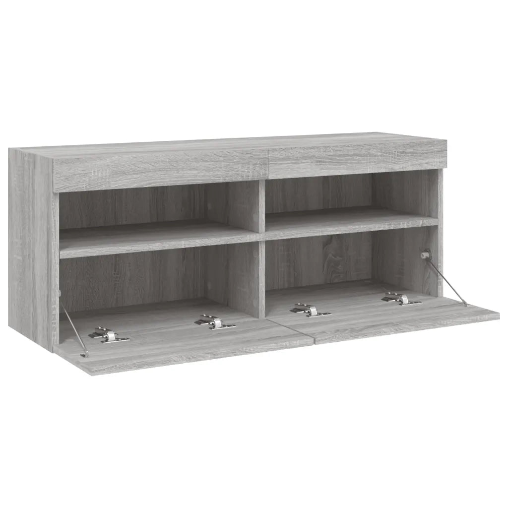 Mobile TV a Parete con Luci LED-Mobile TV a Muro Grigio Sonoma 100x30x40 cm