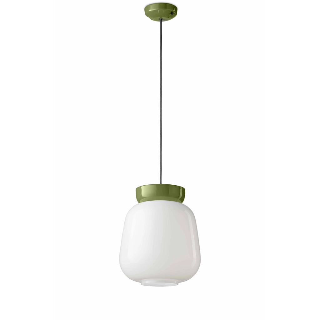 Sospensione Vintage Piccola Decò Corcovado Ceramica-Vetro Bianco-Verde E27