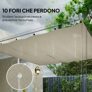 Telo per Pergola 288x298 cm con Fori di Drenaggio in Poliestere Traspirante UV30+ Beige