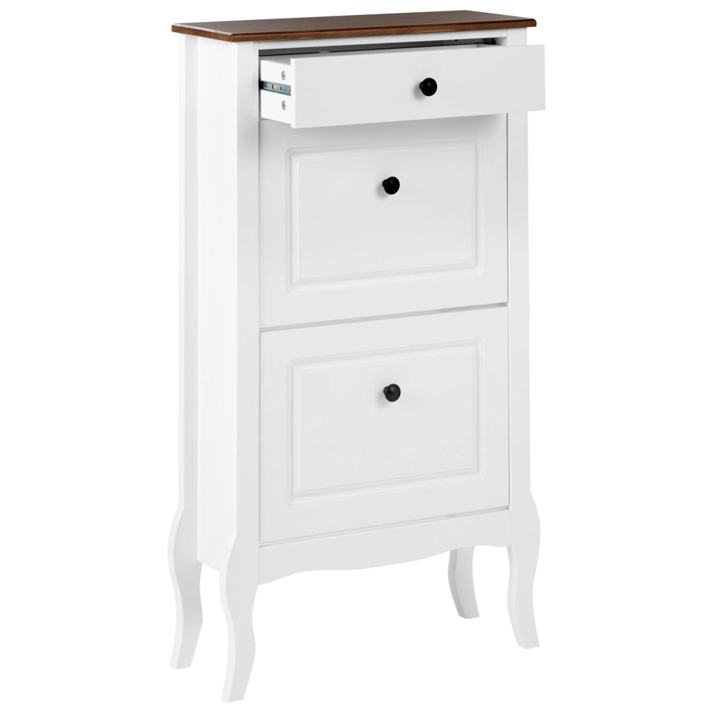 Scarpiera Bianca in MDF con Gambe Cabriolé Stile Shabby Chic Francese