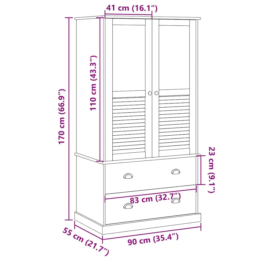 Armadio VIGO 90x55x170 cm in Legno Massello di Pino 353163