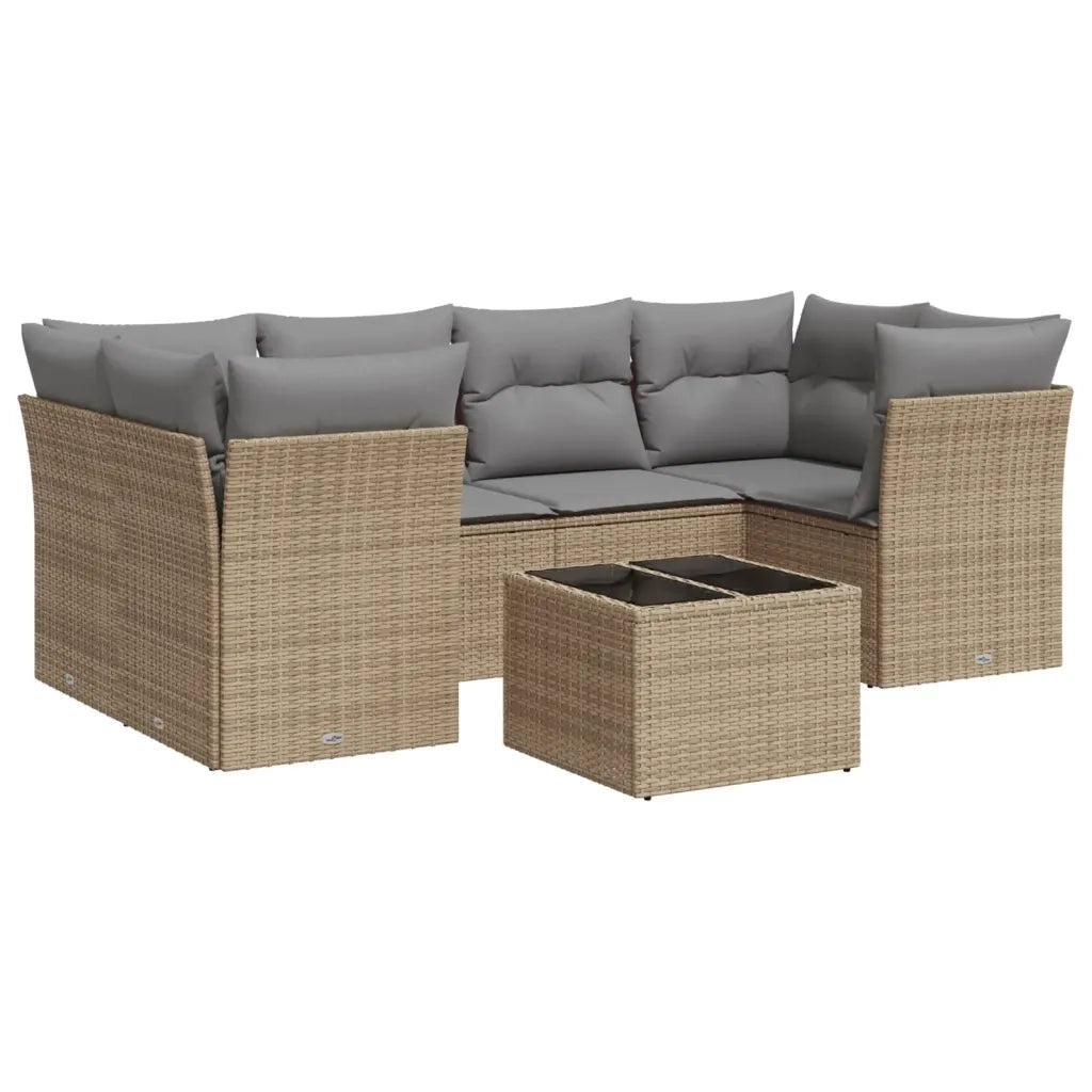 Set Divani da Giardino 7 pz con Cuscini Beige in Polyrattan 3217269